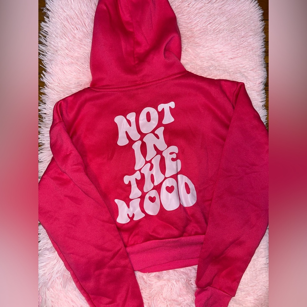 pink “not in the mood” hoodie